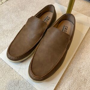 Izod Mens Seapoint Sneaker Slip On Shoe Brown Faux Leather Size 12